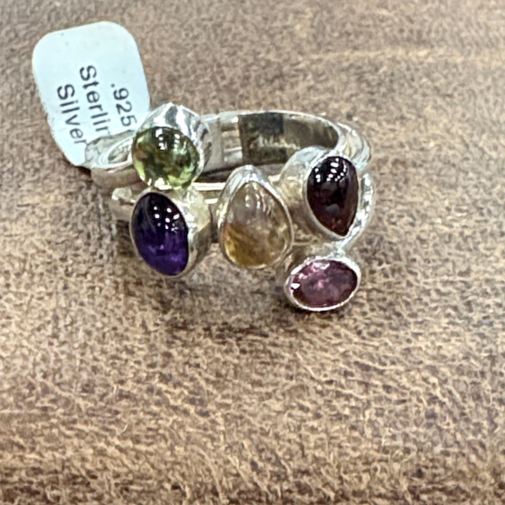 Sterling Silver Gemstone Ring with Multicolor Stones SIZE 7